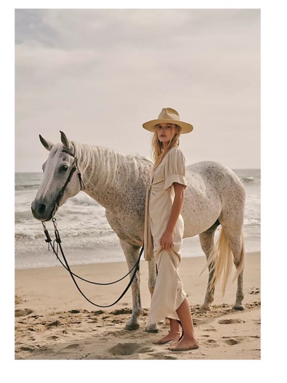 Free People Cream Maxi Dress with Short Sleeves